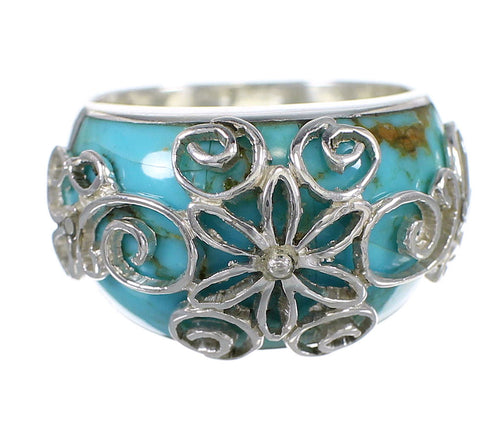 Southwestern Turquoise Inlay Sterling Silver Ring Size 5 AX79633